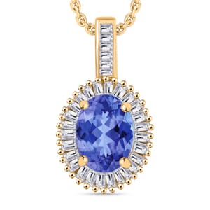 Luxoro Premium Tanzanite and G-H I2 Diamond 1.56 ctw Pendant Necklace 20 Inches in 14K Yellow Gold