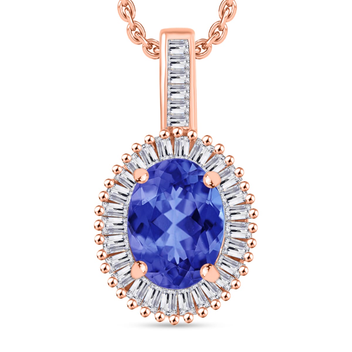 Rhapsody AAAA Tanzanite and E-F VS2 Diamond 1.56 ctw Pendant Necklace 20 Inches in 18K Rose Gold image number 0