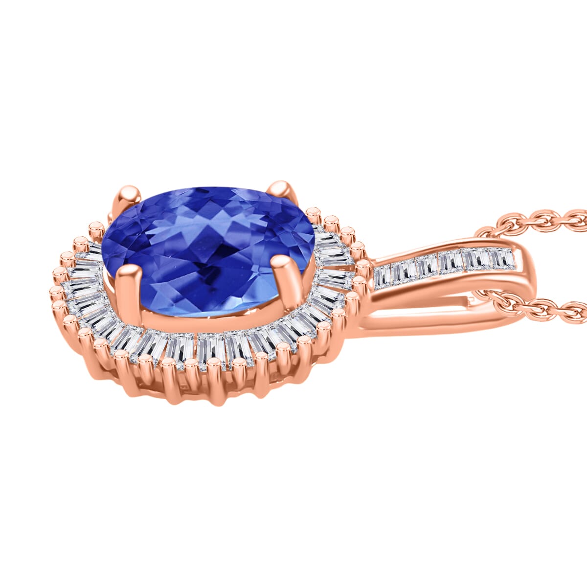 Rhapsody AAAA Tanzanite and E-F VS2 Diamond 1.56 ctw Pendant Necklace 20 Inches in 18K Rose Gold image number 2