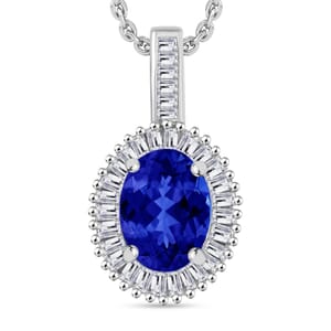 Rhapsody AAAA Tanzanite and E-F VS2 Diamond 1.56 ctw Pendant Necklace 20 Inches in 950 Platinum