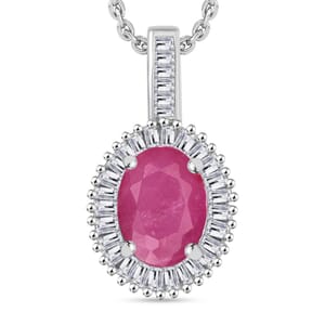 Mozambique Ruby and Diamond 1.81 ctw Pendant Necklace 20 Inches in Rhodium Over Sterling Silver