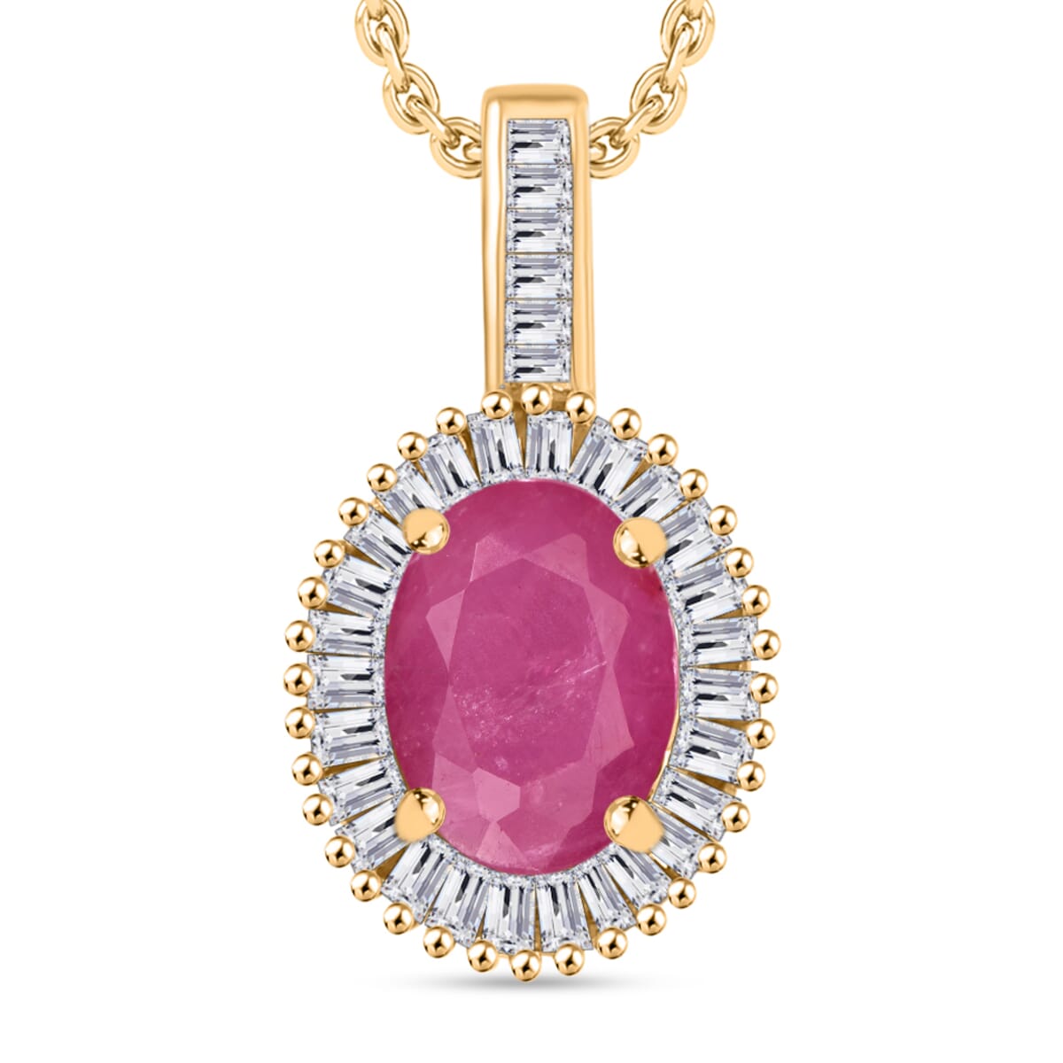 Mozambique Ruby and Diamond 1.81 ctw Pendant Necklace 20 Inches in 18K Vermeil Yellow Gold Over Sterling Silver image number 0