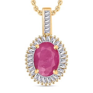 Mozambique Ruby and Diamond 1.81 ctw Pendant Necklace 20 Inches in 18K Vermeil Yellow Gold Over Sterling Silver