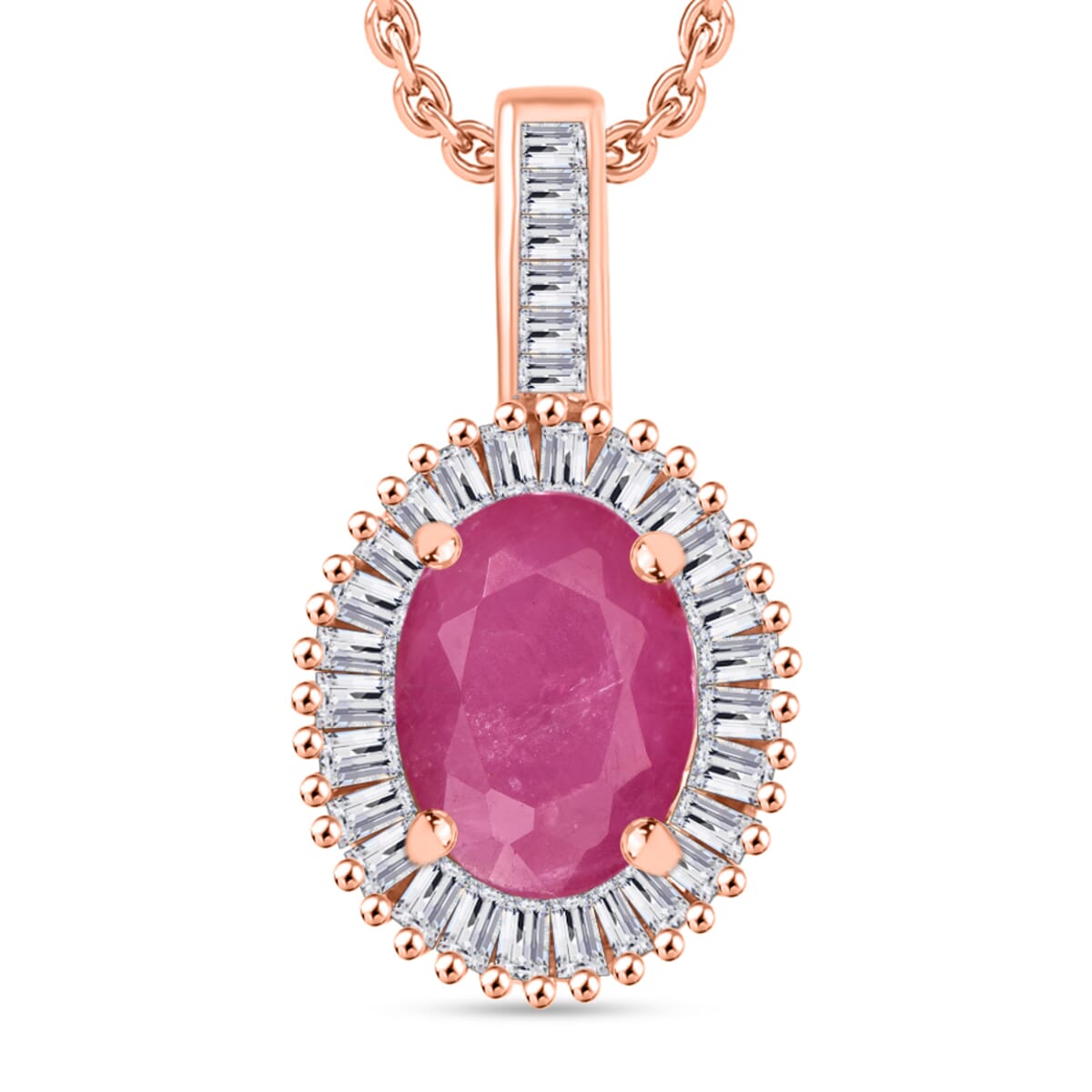 Mozambique Ruby and Diamond 1.81 ctw Pendant Necklace 20 Inches in 18K Vermeil Rose Gold Over Sterling Silver image number 0