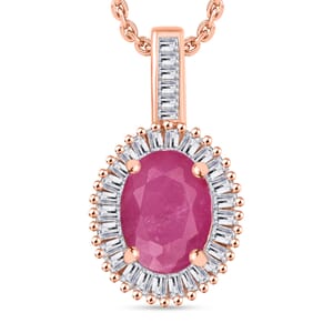 Mozambique Ruby and Diamond 1.81 ctw Pendant Necklace 20 Inches in 18K Vermeil Rose Gold Over Sterling Silver