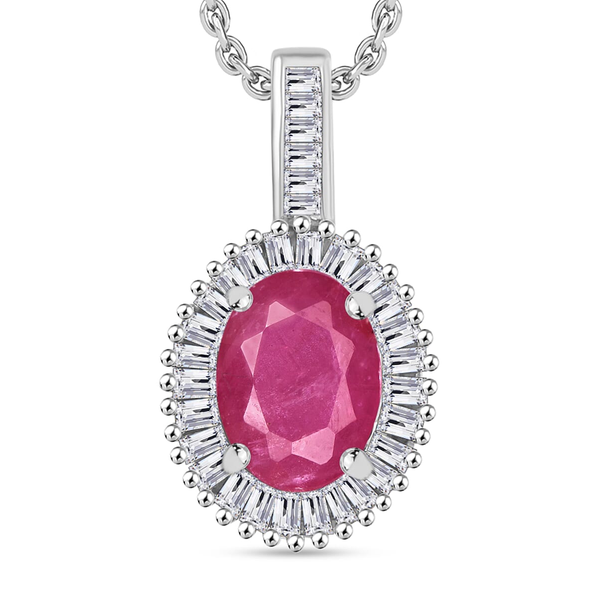 Luxoro Premium Mozambique Ruby and G-H I2 Diamond Pendant Necklace 20 Inches in 14K White Gold 1.81 ctw image number 0