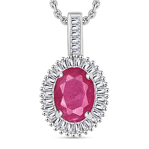 Luxoro Premium Mozambique Ruby and G-H I2 Diamond Pendant Necklace 20 Inches in 14K White Gold 1.81 ctw