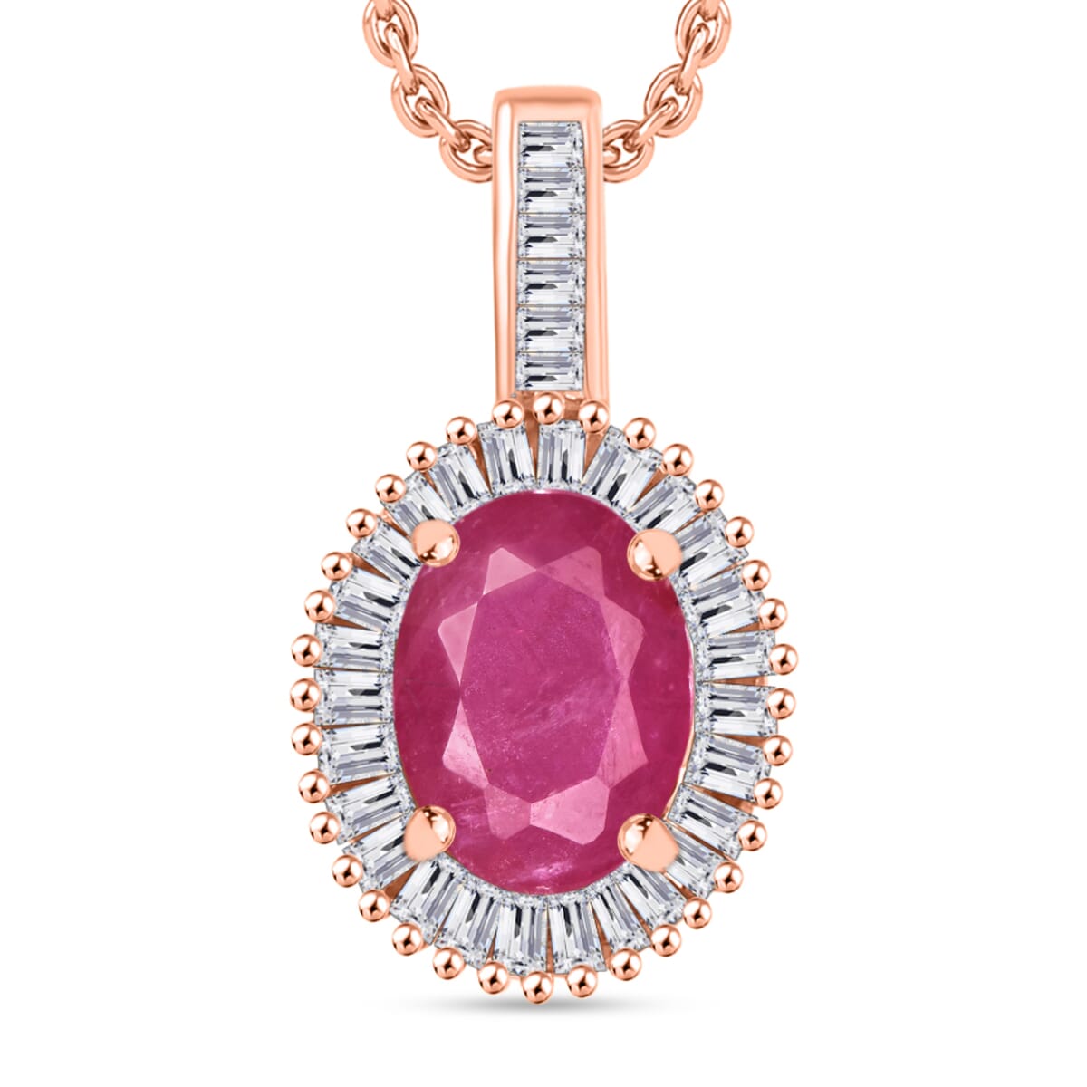 Luxoro Premium Mozambique Ruby and G-H I2 Diamond Pendant Necklace 20 Inches in 14K Rose Gold 1.81 ctw image number 0