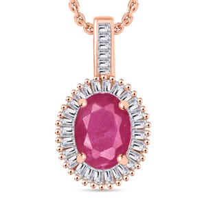 Luxoro Premium Mozambique Ruby and G-H I2 Diamond Pendant Necklace 20 Inches in 14K Rose Gold 1.81 ctw