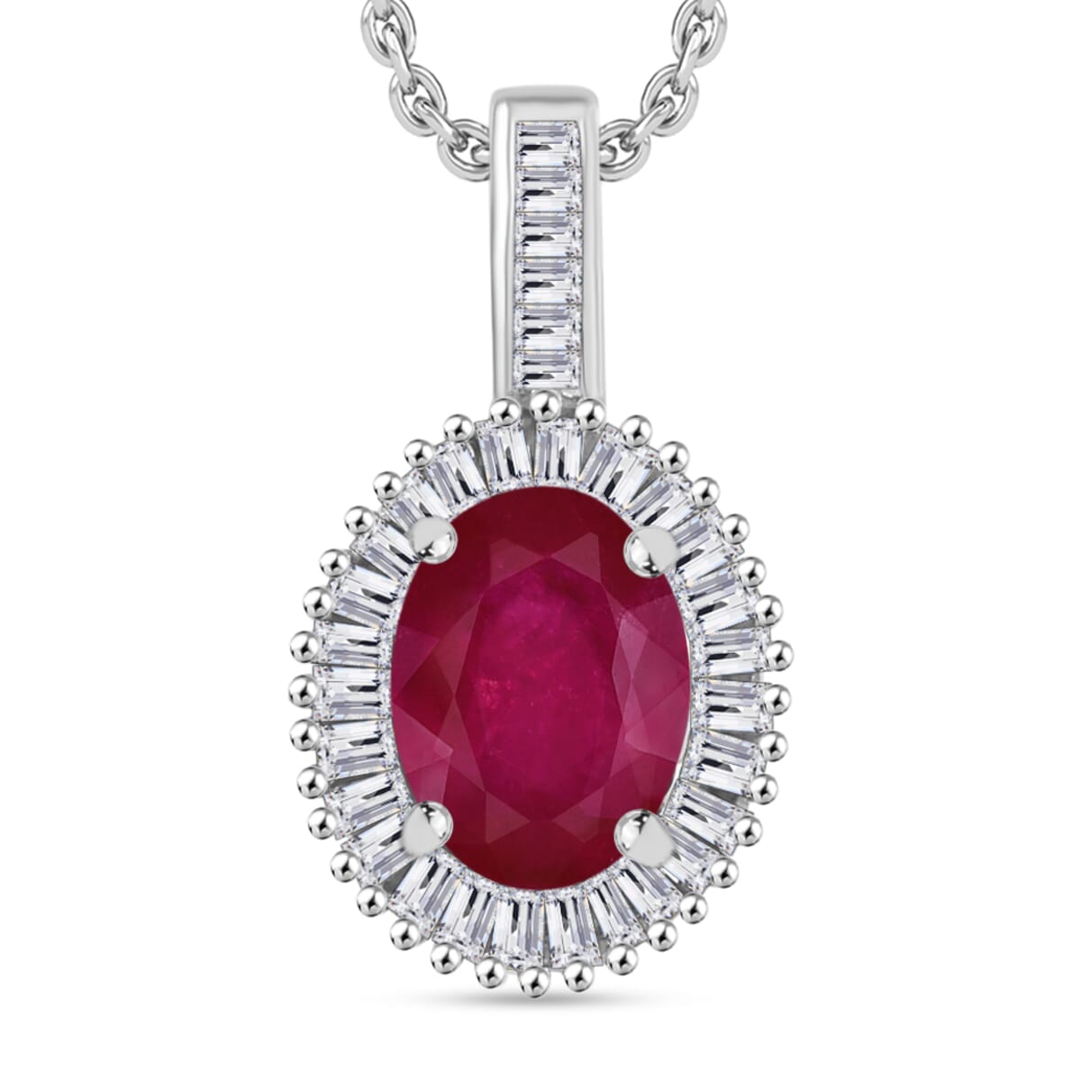 Rhapsody AAAA Mozambique Ruby and E-F VS2 Diamond 1.81 ctw Pendant Necklace 20 Inches in 950 Platinum image number 0