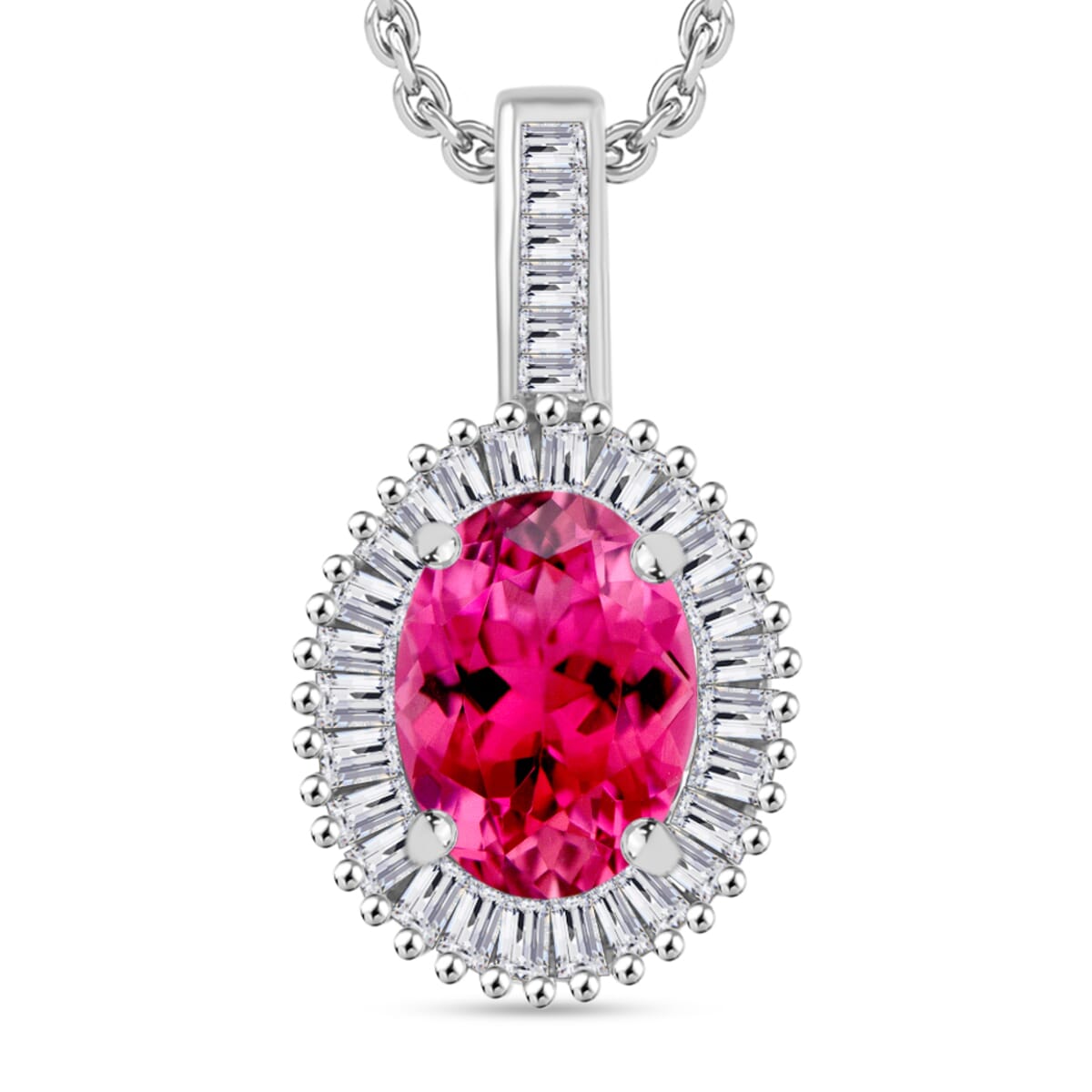Ouro Fino Rubellite and Diamond 1.51 ctw Pendant Necklace 20 Inches in Rhodium Over Sterling Silver image number 0