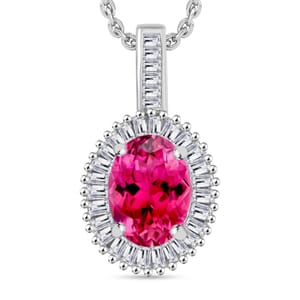 Ouro Fino Rubellite and Diamond 1.51 ctw Pendant Necklace 20 Inches in Rhodium Over Sterling Silver