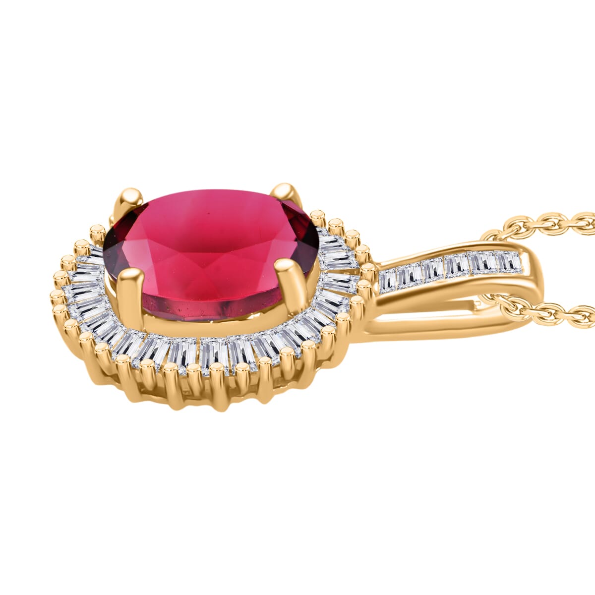 Ouro Fino Rubellite and Diamond 1.51 ctw Pendant Necklace 20 Inches in 18K Vermeil Yellow Gold Over Sterling Silver image number 2