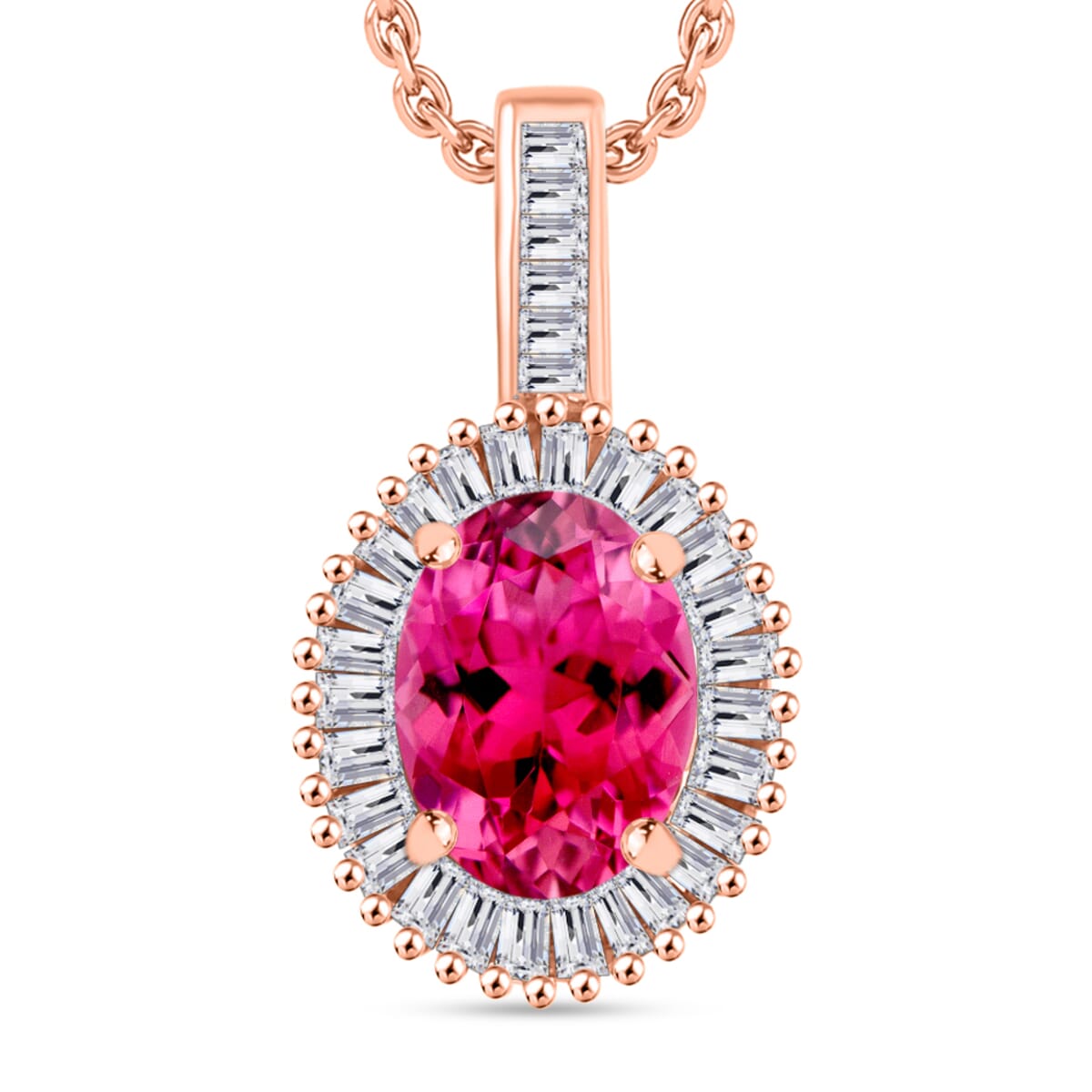 Ouro Fino Rubellite and Diamond 1.51 ctw Pendant Necklace 20 Inches in 18K Vermeil Rose Gold Over Sterling Silver image number 0