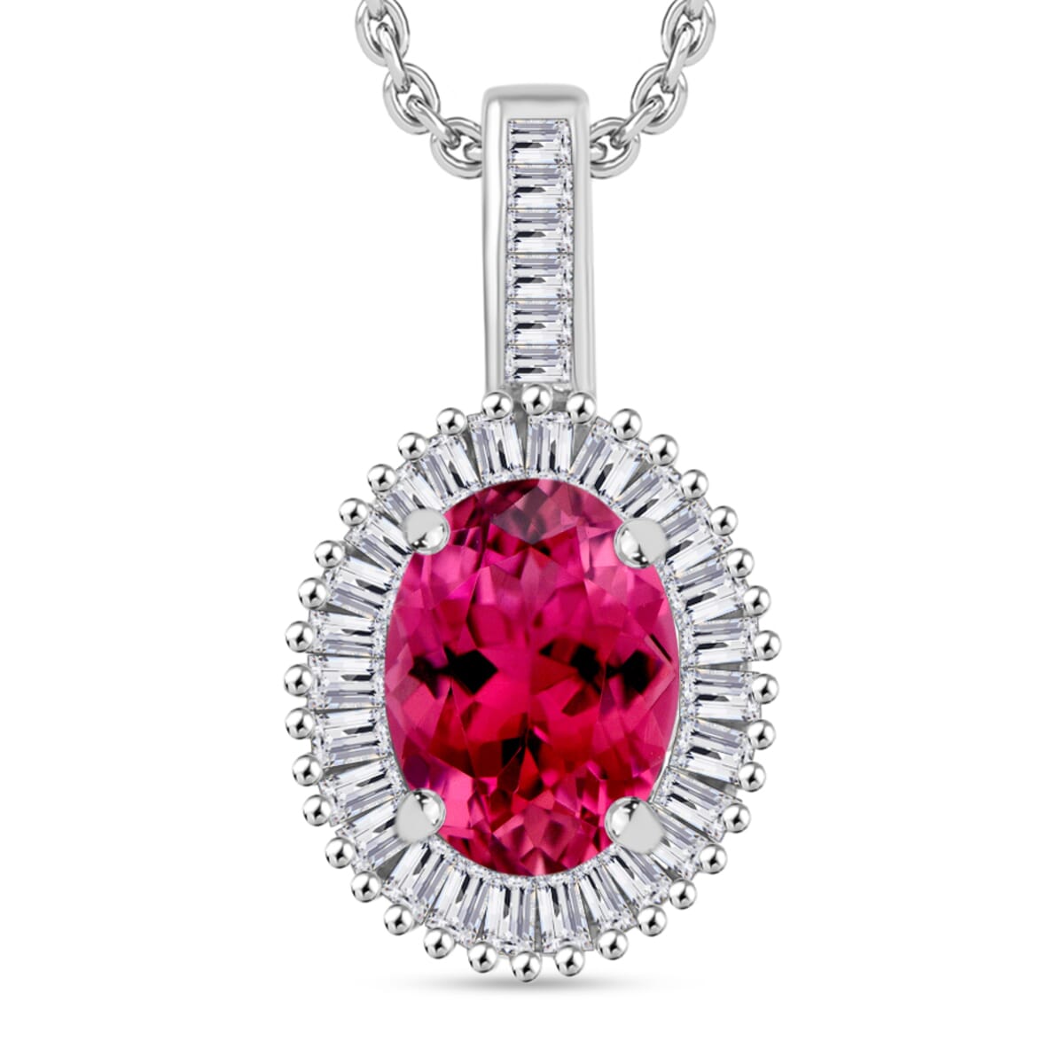 Luxoro Premium Ouro Fino Rubellite and G-H I2 Diamond 1.51 ctw Pendant Necklace 20 Inches in 14K White Gold image number 0