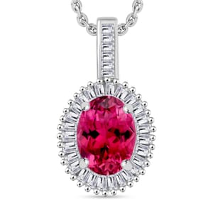 Luxoro Premium Ouro Fino Rubellite and G-H I2 Diamond 1.51 ctw Pendant Necklace 20 Inches in 14K White Gold