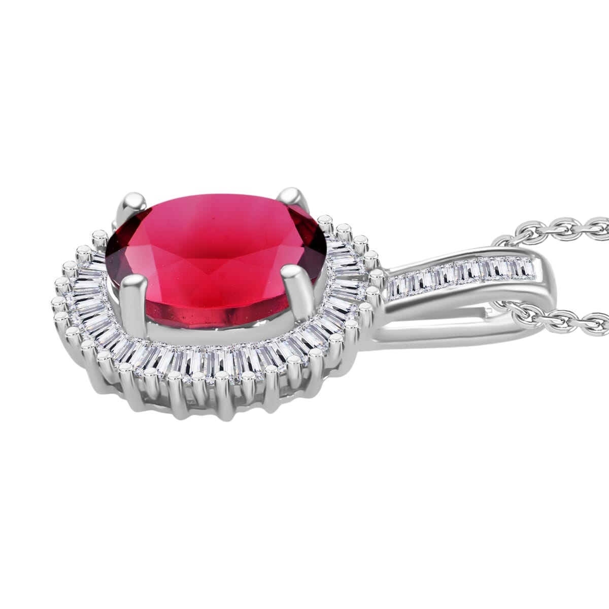 Luxoro Premium Ouro Fino Rubellite and G-H I2 Diamond 1.51 ctw Pendant Necklace 20 Inches in 14K White Gold image number 2