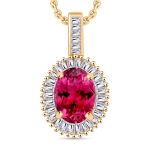 Luxoro Premium Ouro Fino Rubellite and G-H I2 Diamond 1.51 ctw Pendant Necklace 20 Inches in 14K Yellow Gold