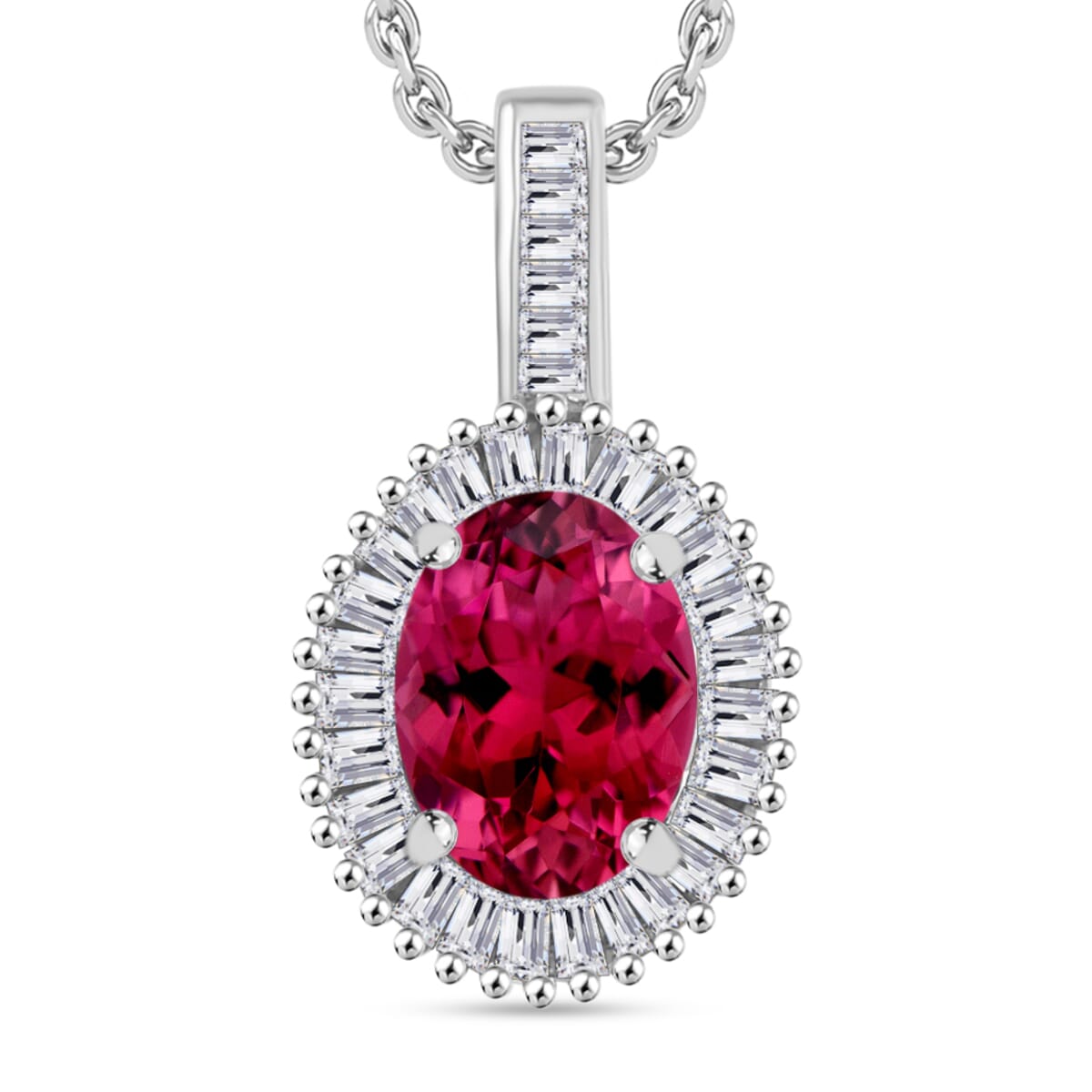 Rhapsody AAAA Ouro Fino Rubellite and E-F VS2 Diamond 1.51 ctw Pendant Necklace 20 Inches in 18K White Gold image number 0