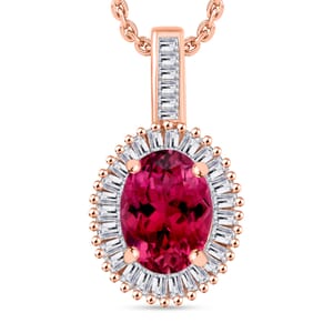 Rhapsody AAAA Ouro Fino Rubellite and E-F VS2 Diamond 1.51 ctw Pendant Necklace 20 Inches in 18K Rose Gold