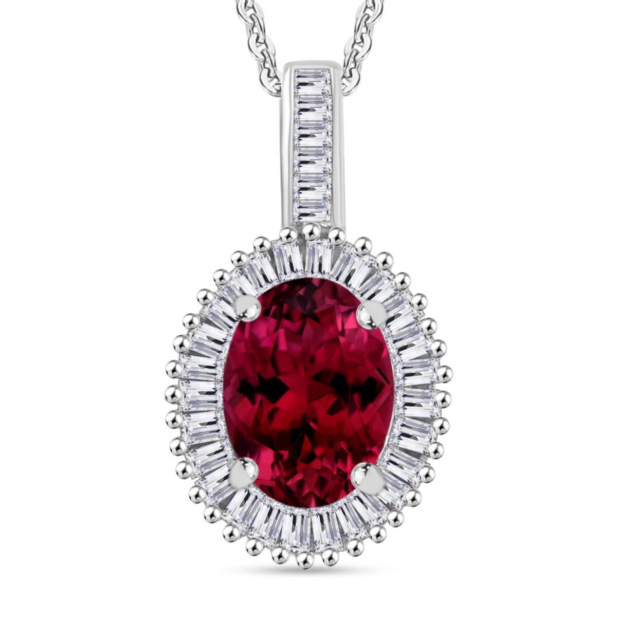 Rhapsody AAAA Ouro Fino Rubellite and E-F VS2 Diamond 1.51 ctw Pendant Necklace in 950 Platinum 20 Inches image number 0