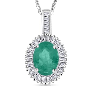 Kagem Zambian Emerald and Diamond 1.41 ctw Pendant Necklace 20 Inches in Rhodium Over Sterling Silver