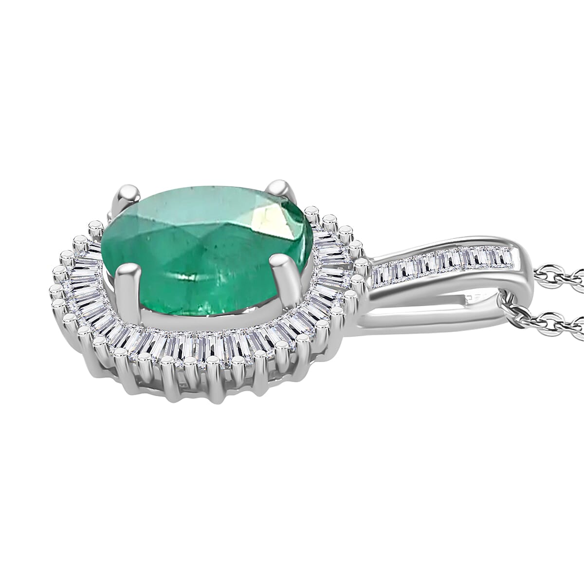 Kagem Zambian Emerald and Diamond 1.41 ctw Pendant Necklace 20 Inches in Rhodium Over Sterling Silver image number 2