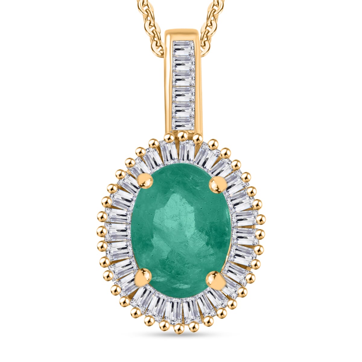 Kagem Zambian Emerald and Diamond 1.41 ctw Pendant Necklace 20 Inches in 18K Vermeil Yellow Gold Over Sterling Silver image number 0