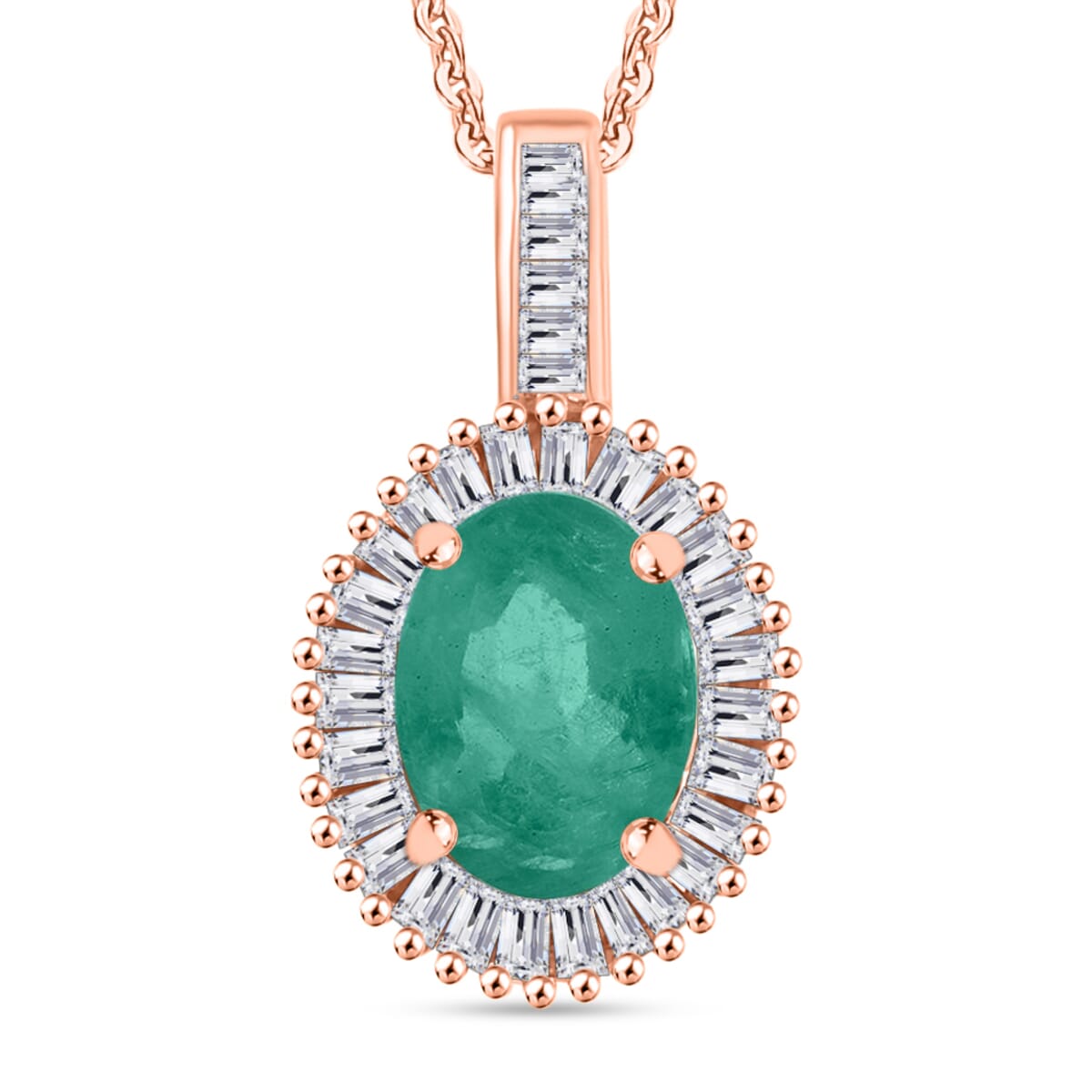 Kagem Zambian Emerald and Diamond 1.41 ctw Pendant Necklace 20 Inches in 18K Vermeil Rose Gold Over Sterling Silver image number 0