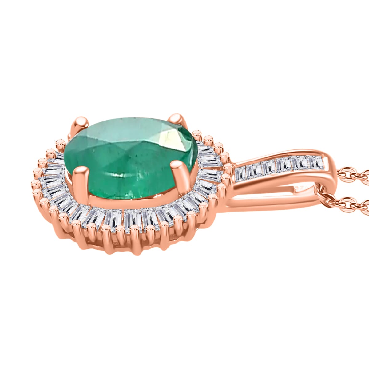 Kagem Zambian Emerald and Diamond 1.41 ctw Pendant Necklace 20 Inches in 18K Vermeil Rose Gold Over Sterling Silver image number 2