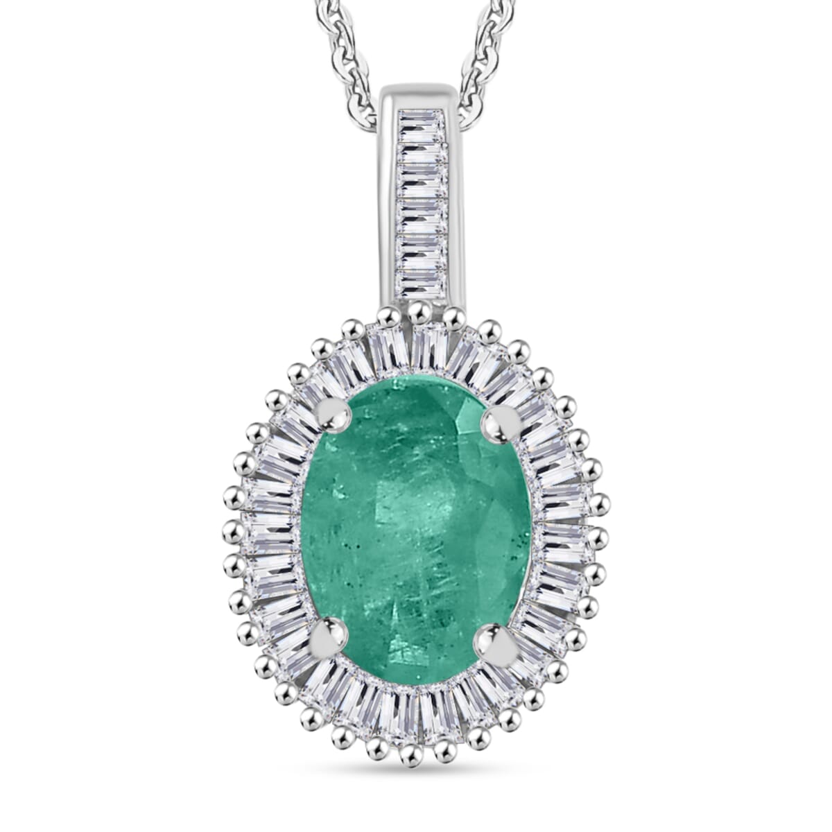 Luxoro Premium Kagem Zambian Emerald and G-H I2 Diamond 1.41 ctw Pendant Necklace 20 Inches in 14K White Gold image number 0