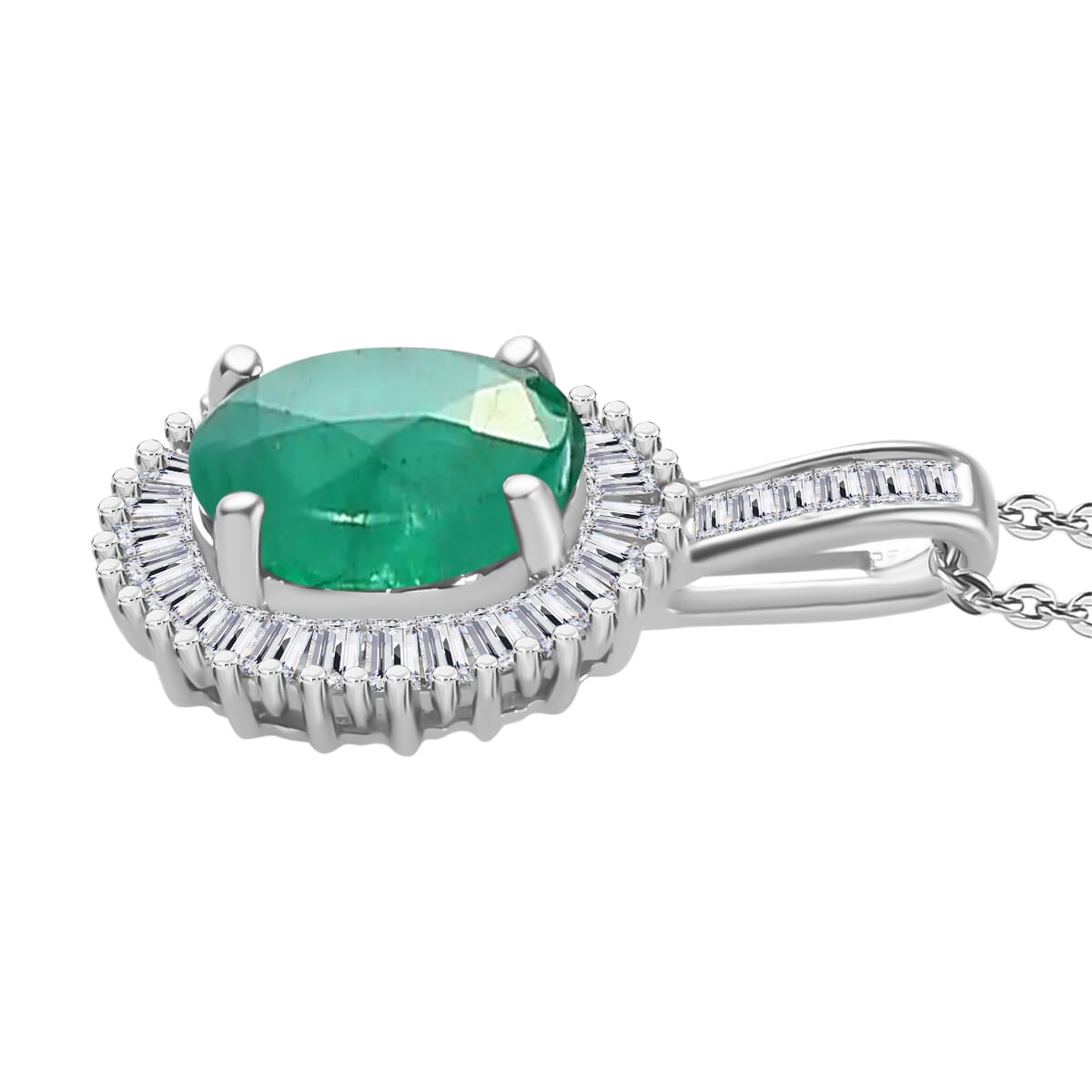 Luxoro Premium Kagem Zambian Emerald and G-H I2 Diamond 1.41 ctw Pendant Necklace 20 Inches in 14K White Gold image number 2