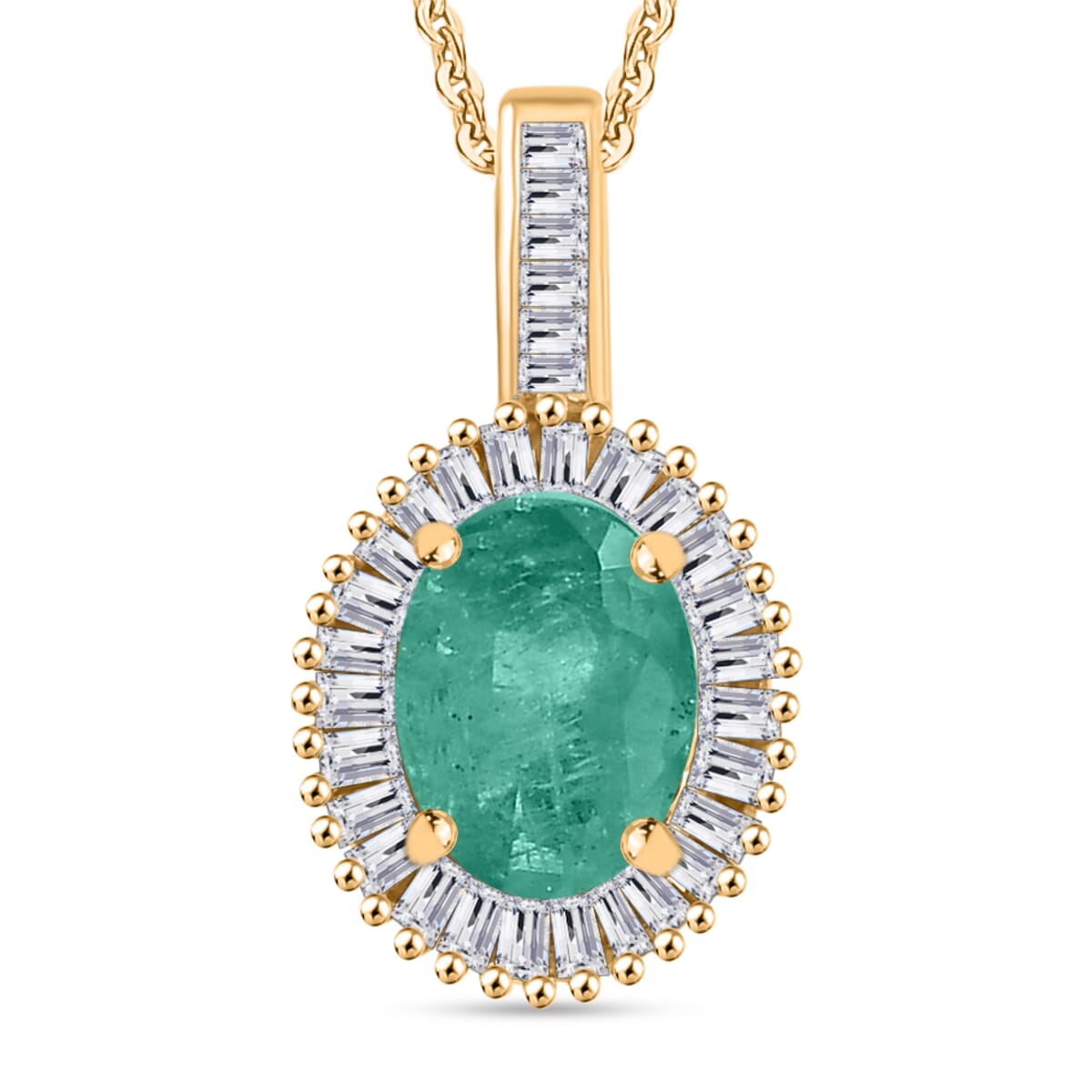 Luxoro Premium Kagem Zambian Emerald and G-H I2 Diamond 1.41 ctw Pendant Necklace 20 Inches in 14K Yellow Gold image number 0