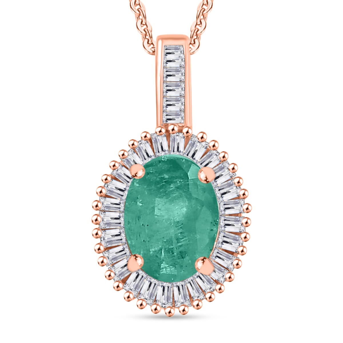Luxoro Premium Kagem Zambian Emerald and G-H I2 Diamond 1.41 ctw Pendant Necklace 20 Inches in 14K Rose Gold image number 0