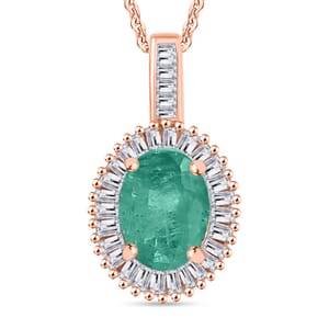 Luxoro Premium Kagem Zambian Emerald and G-H I2 Diamond 1.41 ctw Pendant Necklace 20 Inches in 14K Rose Gold