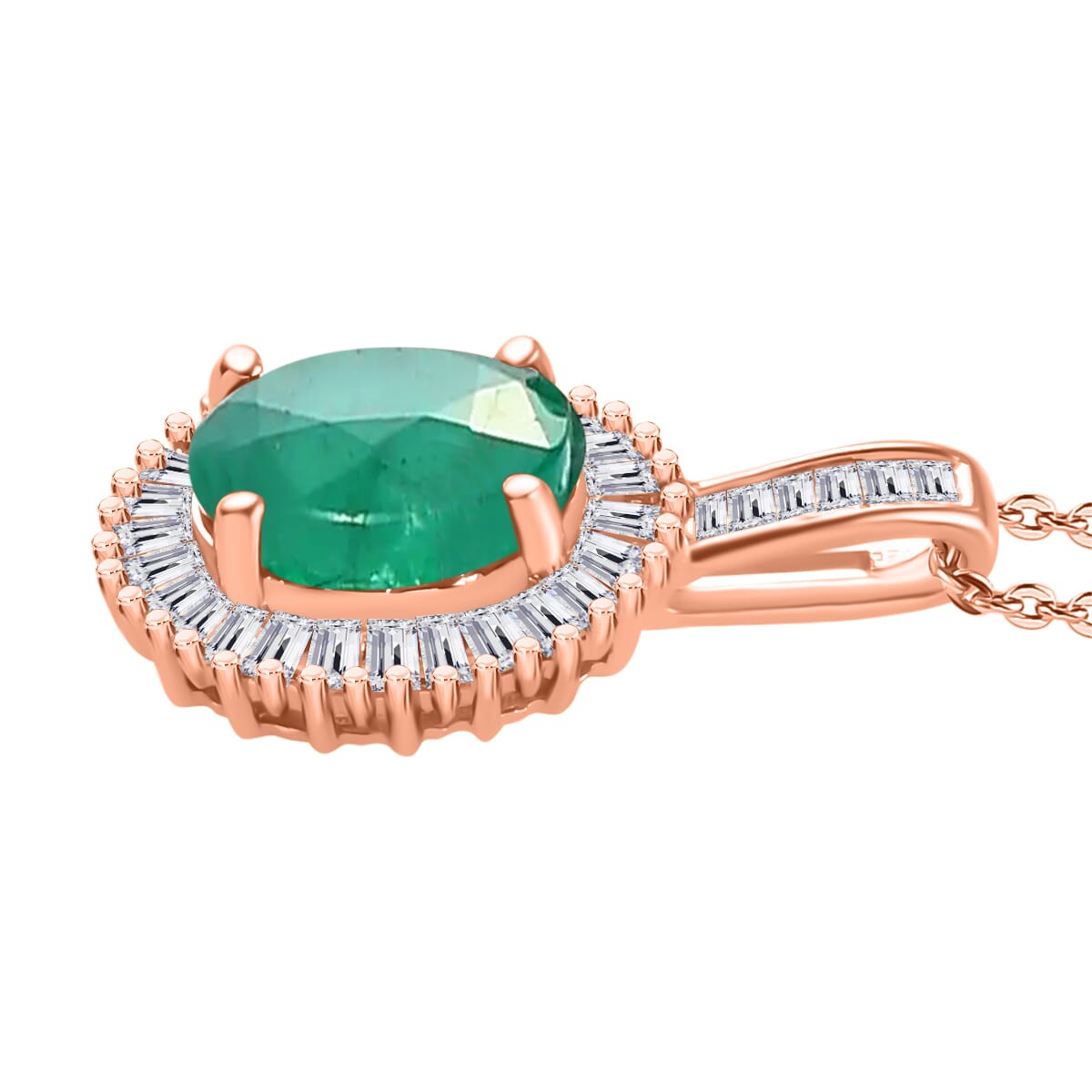 Luxoro Premium Kagem Zambian Emerald and G-H I2 Diamond 1.41 ctw Pendant Necklace 20 Inches in 14K Rose Gold image number 2