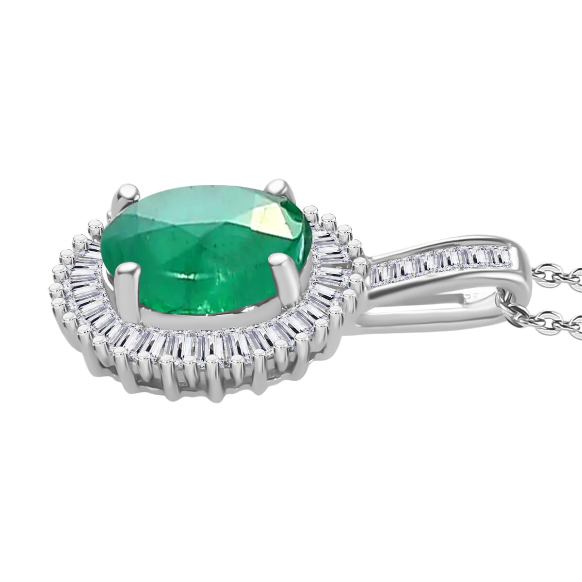 Rhapsody AAAA Kagem Zambian Emerald and E-F VS2 Diamond 1.41 ctw Pendant Necklace 20 Inches in 18K White Gold image number 2