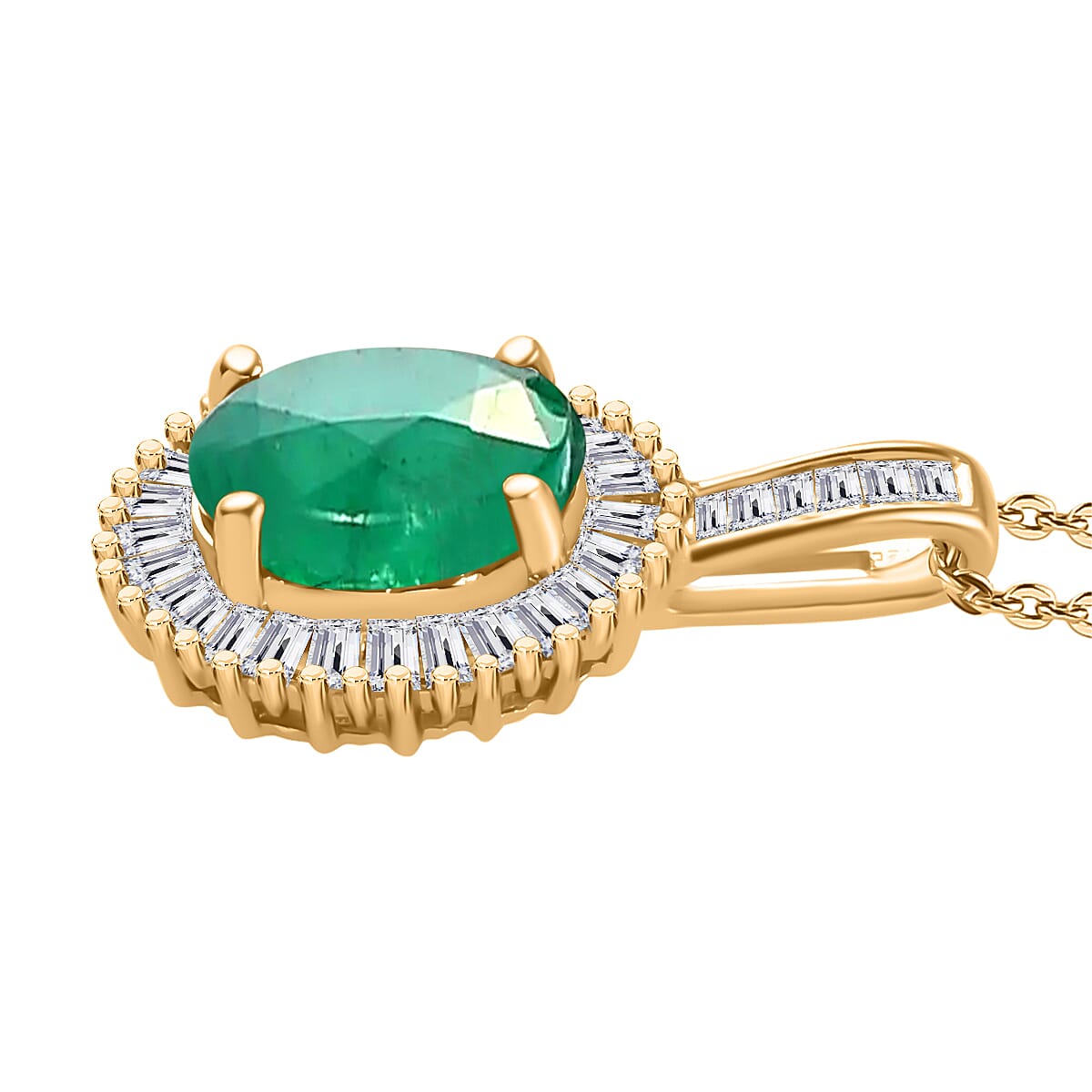 Rhapsody AAAA Kagem Zambian Emerald and E-F VS2 Diamond 1.41 ctw Pendant Necklace 20 Inches in 18K Yellow Gold image number 2