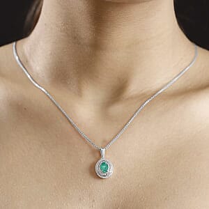 Luxoro Premium Kagem Zambian Emerald and G-H I2 Diamond Pendant Necklace 20 Inches in 10K White Gold 2.25 ctw (Del. in 10-12 Days)