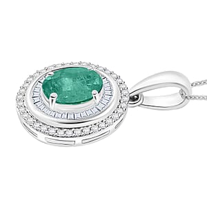 Luxoro Premium Kagem Zambian Emerald and G-H I2 Diamond Pendant Necklace 20 Inches in 10K White Gold 2.25 ctw (Del. in 10-12 Days)