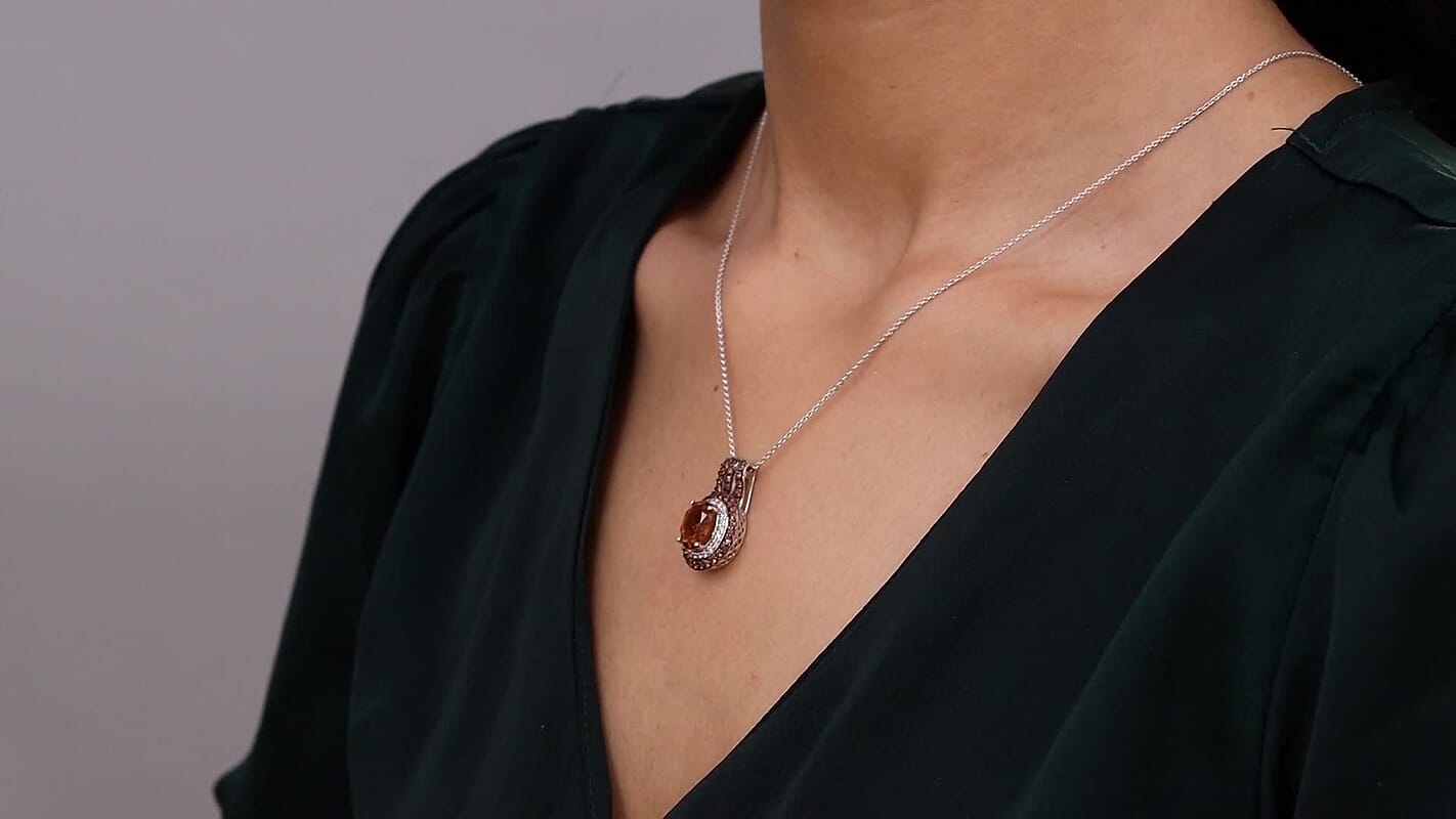 D'Joy Premium Santa Ana Madeira Citrine and Multi Gemstone 4.10 ctw Pendant Necklace in Platinum Over Sterling Silver 20 Inches
