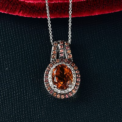 D'Joy Premium Santa Ana Madeira Citrine and Multi Gemstone 4.10 ctw Solar Flare Halo Pendant Necklace in Platinum Over Sterling Silver 20 Inches