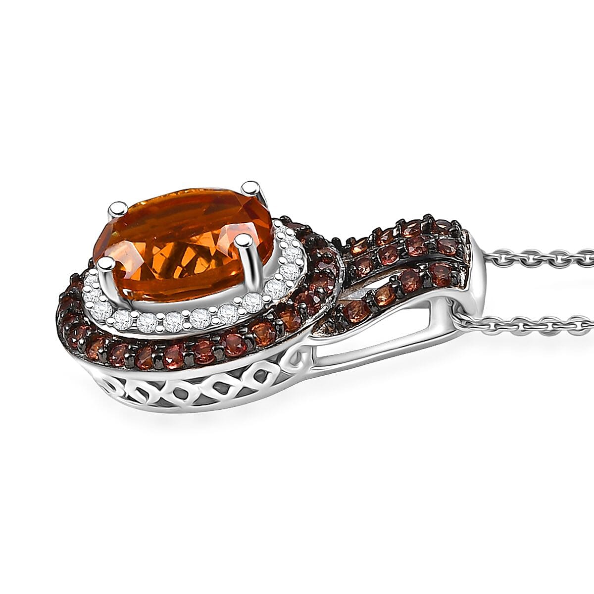 D'Joy Premium Santa Ana Madeira Citrine and Multi Gemstone 4.10 ctw Pendant Necklace in Platinum Over Sterling Silver 20 Inches image number 3