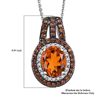 D'Joy Premium Santa Ana Madeira Citrine and Multi Gemstone 4.10 ctw Solar Flare Halo Pendant Necklace in Platinum Over Sterling Silver 20 Inches