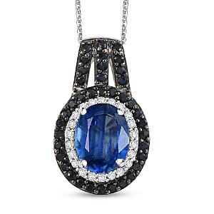 D'Joy Kashmir Kyanite and Multi Gemstone 4.10 ctw Solar Flare Halo Pendant Necklace in Platinum Over Sterling Silver 20 Inches