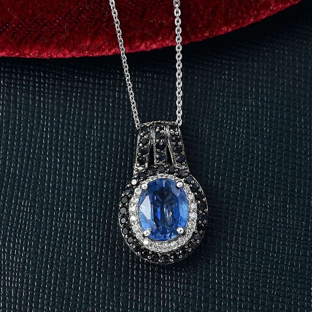 D'Joy Kashmir Kyanite and Multi Gemstone 4.10 ctw Solar Flare Halo Pendant Necklace in Platinum Over Sterling Silver 20 Inches image number 1