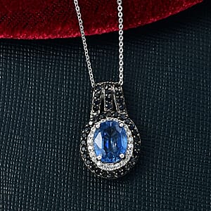 D'Joy Kashmir Kyanite and Multi Gemstone 4.10 ctw Solar Flare Halo Pendant Necklace in Platinum Over Sterling Silver 20 Inches