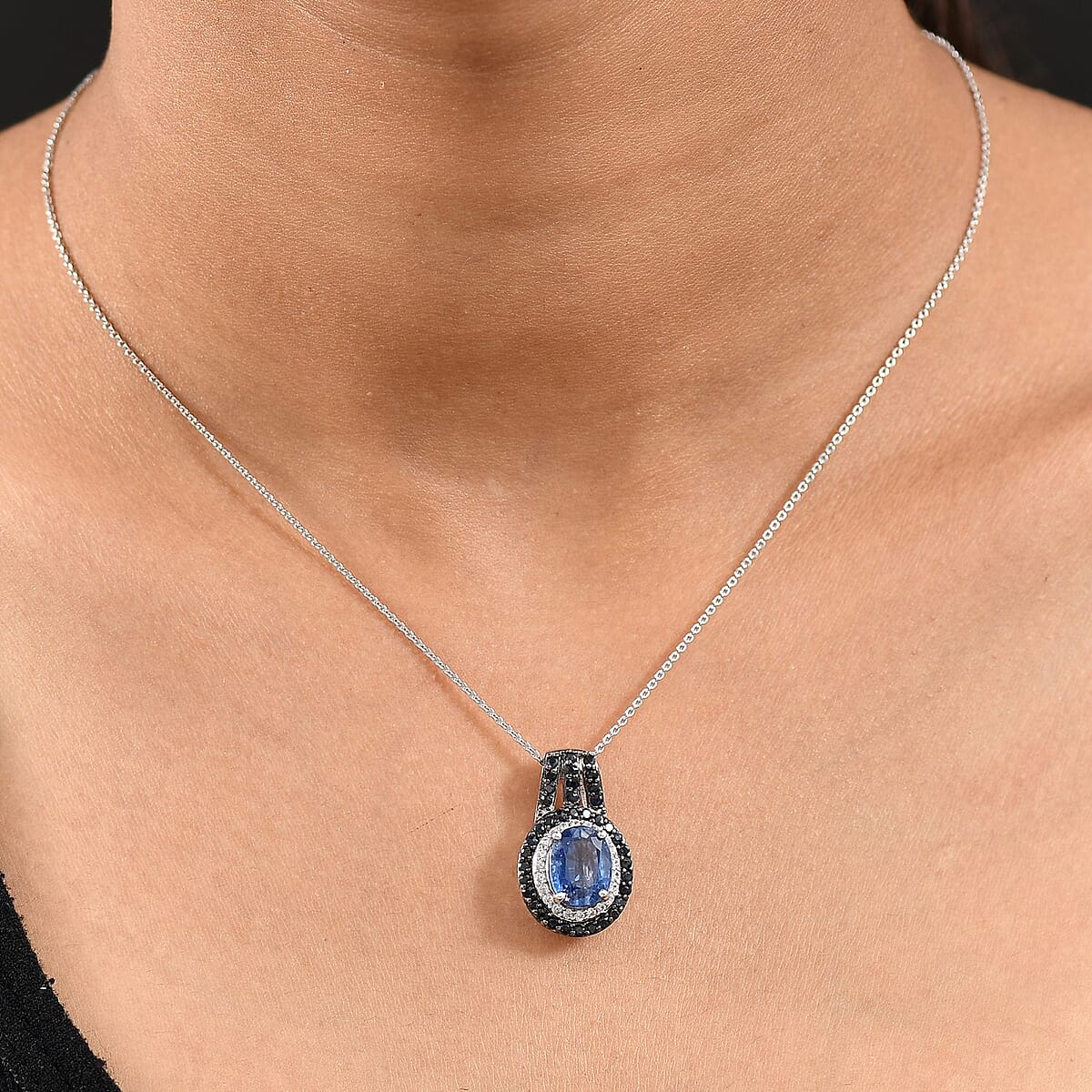 D'Joy Kashmir Kyanite and Multi Gemstone 4.10 ctw Solar Flare Halo Pendant Necklace in Platinum Over Sterling Silver 20 Inches image number 2