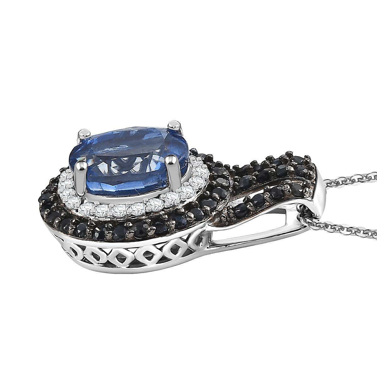 D'Joy Kashmir Kyanite and Multi Gemstone 4.10 ctw Solar Flare Halo Pendant Necklace in Platinum Over Sterling Silver 20 Inches image number 3
