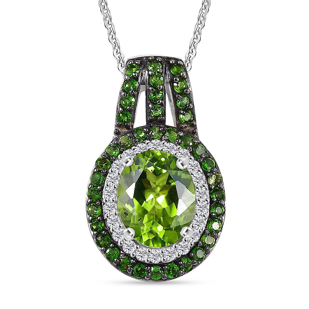 D'Joy Hebei Peridot and Multi Gemstone 3.65 ctw Pendant Necklace in Platinum Over Sterling Silver 20 Inches image number 0